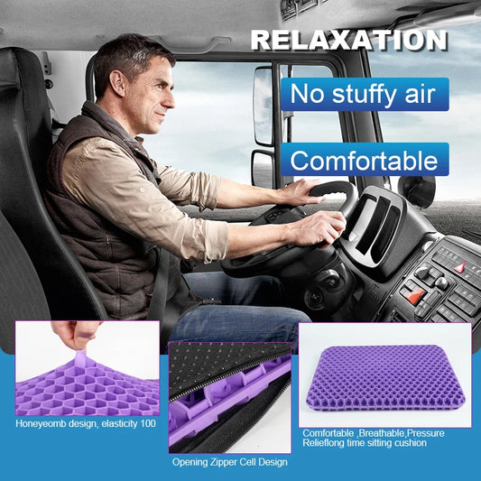 CoolGelComfortSeat™ Gel Seat Cushion Summer Breathable Honeycomb Design For Pressure Relief Back Tailbone Pain - Home Office Wheelchair Chair Cars