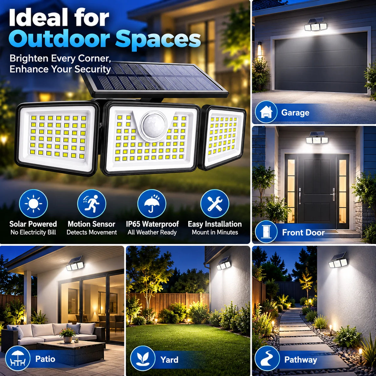 3-Head_SolarLight™️ Solar Motion Sensor LED Light