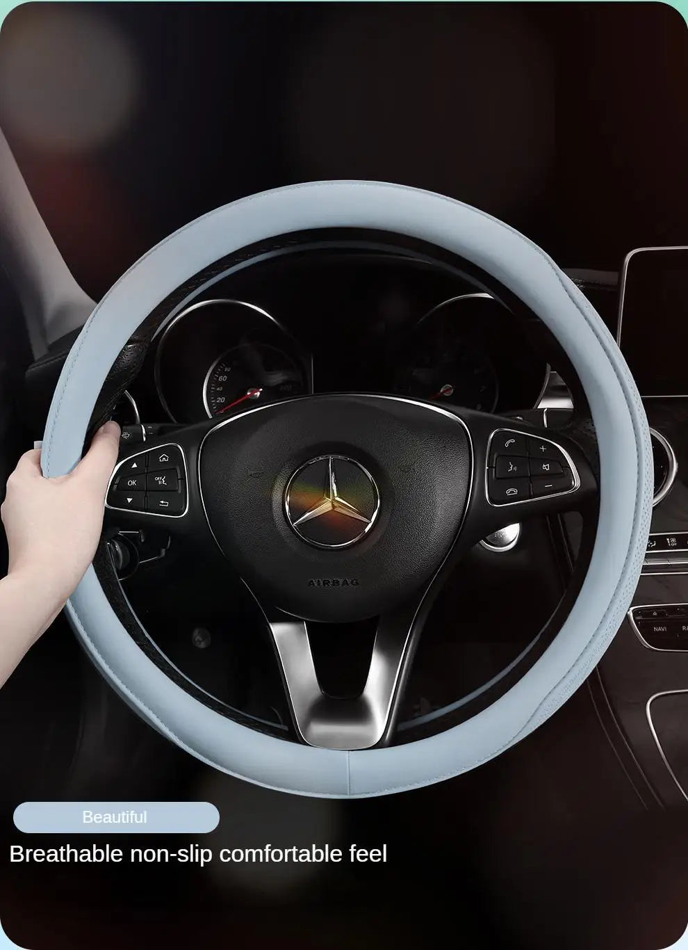 LeatherGripDrive™ Leather Perforated Patchwork Car Steering Wheel Cover, Non-slip, Breathable, Universal 15 Inch (Approx. 38cm)