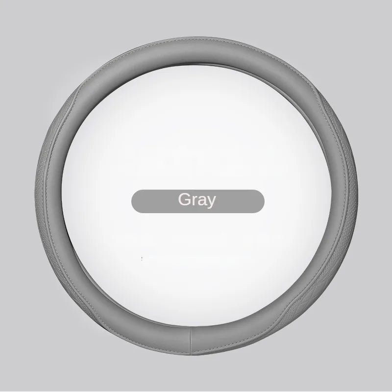 LeatherGripDrive™ Leather Perforated Patchwork Car Steering Wheel Cover, Non-slip, Breathable, Universal 15 Inch (Approx. 38cm)