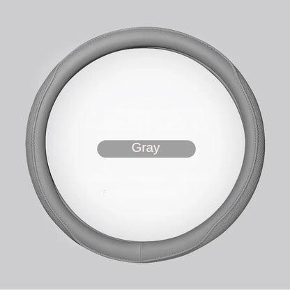 LeatherGripDrive™ Leather Perforated Patchwork Car Steering Wheel Cover, Non-slip, Breathable, Universal 15 Inch (Approx. 38cm)