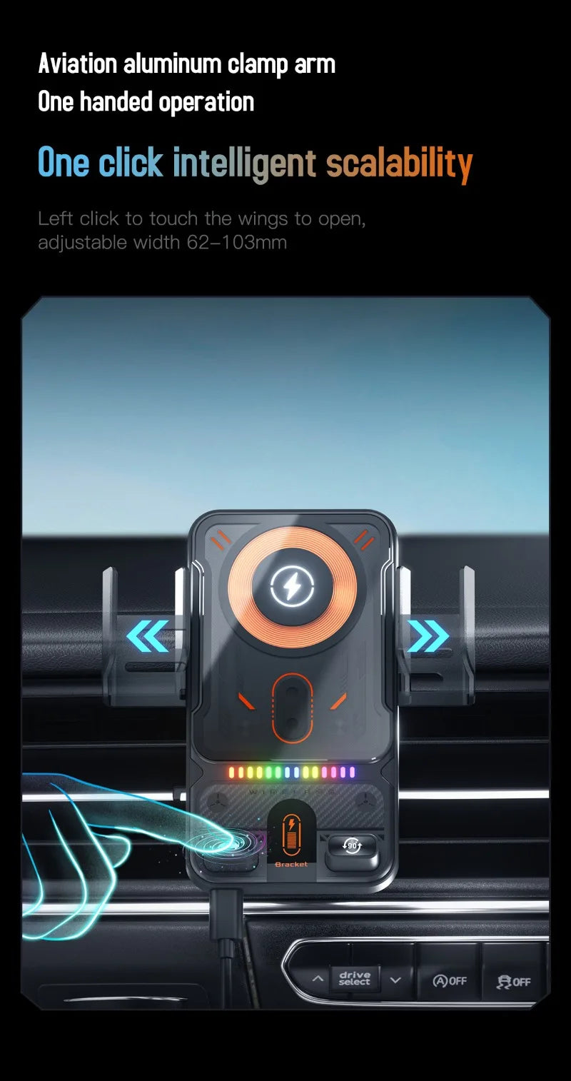 AutoRotateChargeGrip™ Auto Clamping 15W Wireless Car Charger Adapter Super Fast Charging Air Vent Phone Holder for IPhone 17 16 15 Pro Max for Samsung