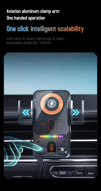 AutoRotateChargeGrip™ Auto Clamping 15W Wireless Car Charger Adapter Super Fast Charging Air Vent Phone Holder for IPhone 17 16 15 Pro Max for Samsung