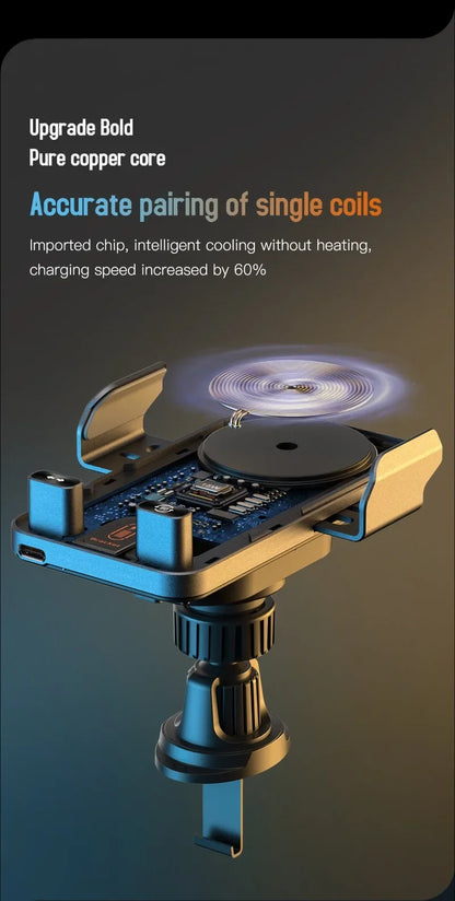 AutoRotateChargeGrip™ Auto Clamping 15W Wireless Car Charger Adapter Super Fast Charging Air Vent Phone Holder for IPhone 17 16 15 Pro Max for Samsung