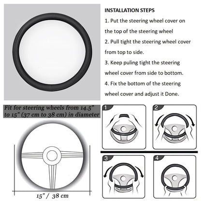 LeatherGripDrive™ Leather Perforated Patchwork Car Steering Wheel Cover, Non-slip, Breathable, Universal 15 Inch (Approx. 38cm)