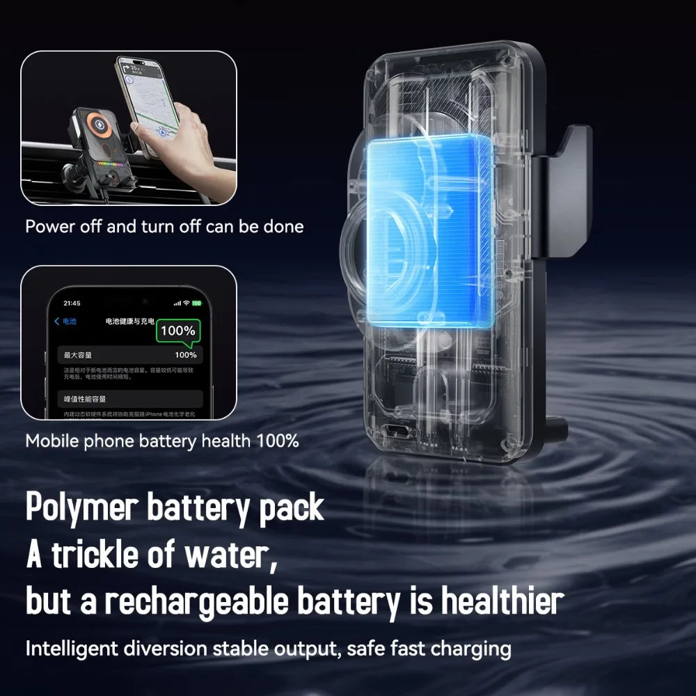 AutoRotateChargeGrip™ Auto Clamping 15W Wireless Car Charger Adapter Super Fast Charging Air Vent Phone Holder for IPhone 17 16 15 Pro Max for Samsung