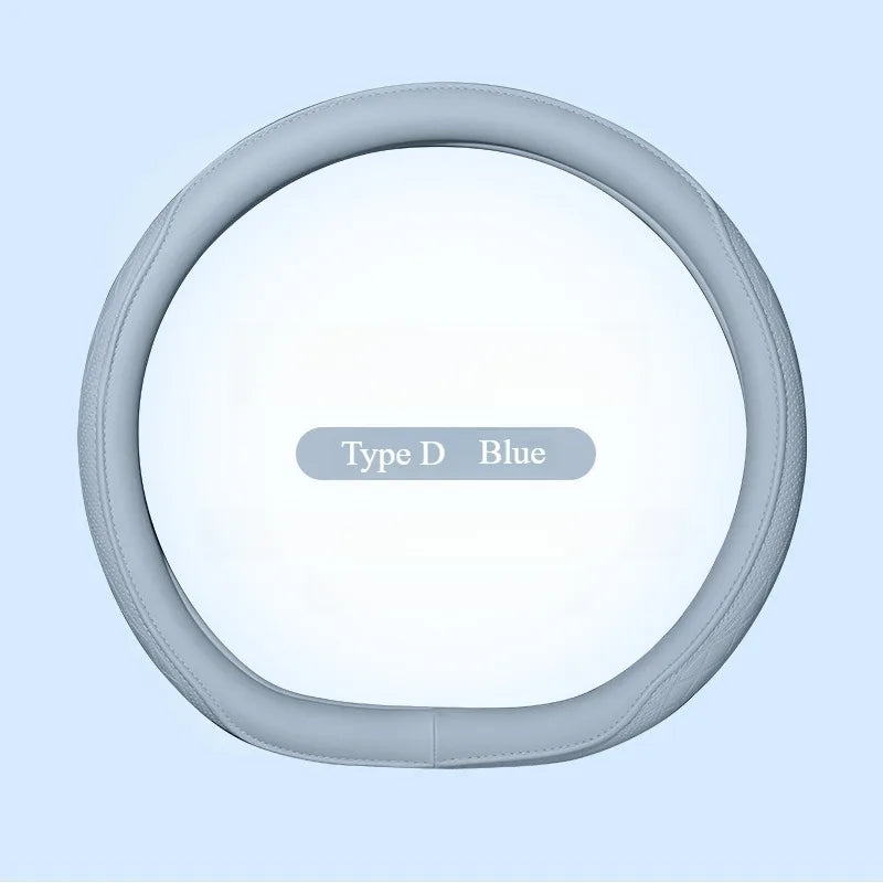 LeatherGripDrive™ Leather Perforated Patchwork Car Steering Wheel Cover, Non-slip, Breathable, Universal 15 Inch (Approx. 38cm)