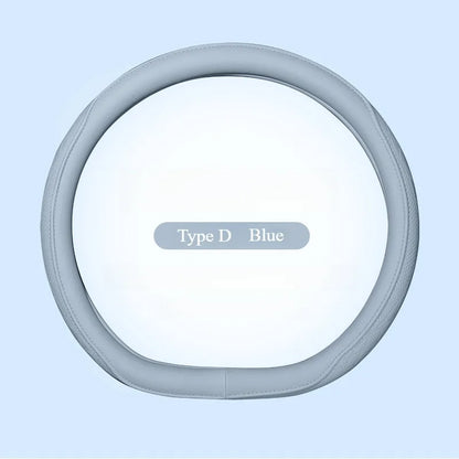 LeatherGripDrive™ Leather Perforated Patchwork Car Steering Wheel Cover, Non-slip, Breathable, Universal 15 Inch (Approx. 38cm)