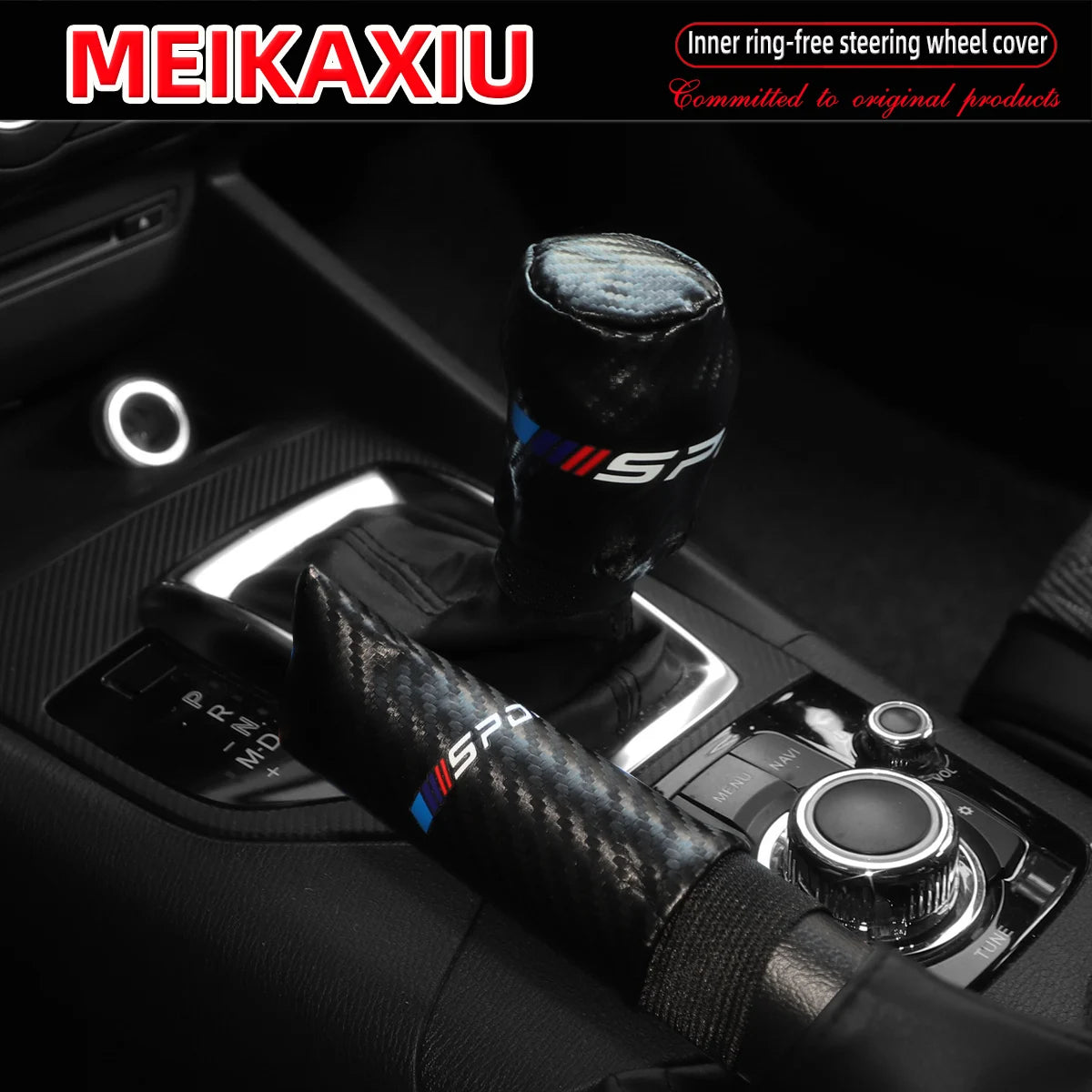 LuxurySporty™ 3PCS PU Leather Carbon Fiber Sport Car Steering Wheel Cover Handbrake Gearshift Automotive Accessories Rimless Design