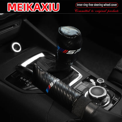 LuxurySporty™ 3PCS PU Leather Carbon Fiber Sport Car Steering Wheel Cover Handbrake Gearshift Automotive Accessories Rimless Design