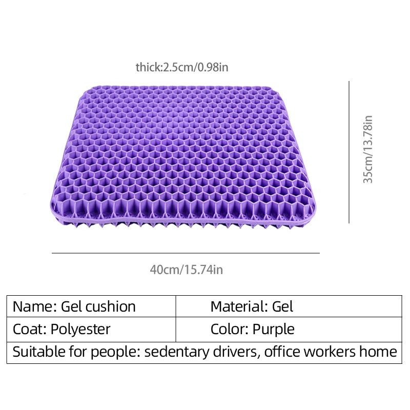 CoolGelComfortSeat™ Gel Seat Cushion Summer Breathable Honeycomb Design For Pressure Relief Back Tailbone Pain - Home Office Wheelchair Chair Cars