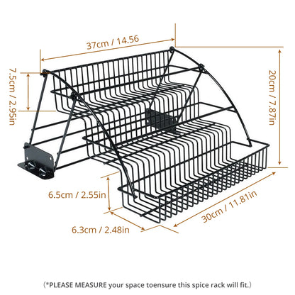 SpiceSlide™️  Pull-Out Spice Organizer, Metal Kitchen Cabinet Storage Rack, Space-Saving 3-Tier Shelf for Condiments & Jars