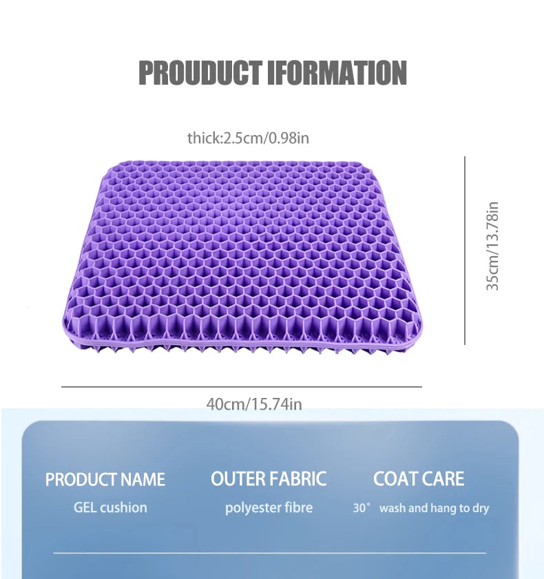 CoolGelComfortSeat™ Gel Seat Cushion Summer Breathable Honeycomb Design For Pressure Relief Back Tailbone Pain - Home Office Wheelchair Chair Cars