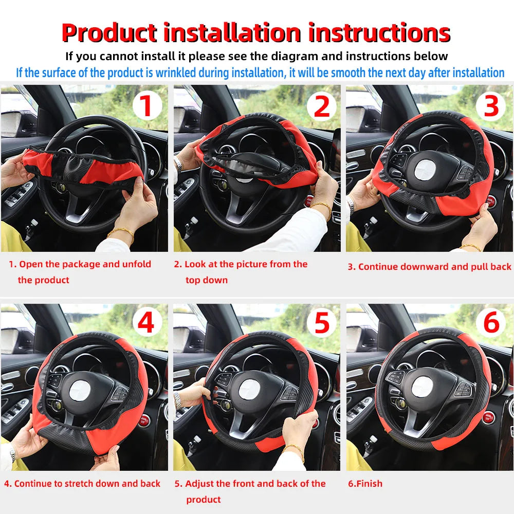 SportyDrive™ Fiber Leather Car Steering Wheel Cover without Inner Ring Suitable for 14.5-15 Inches of Automotive Supplies