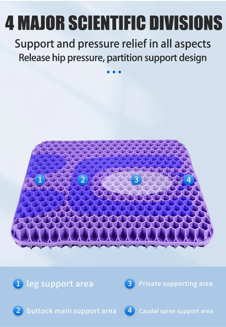 CoolGelComfortSeat™ Gel Seat Cushion Summer Breathable Honeycomb Design For Pressure Relief Back Tailbone Pain - Home Office Wheelchair Chair Cars