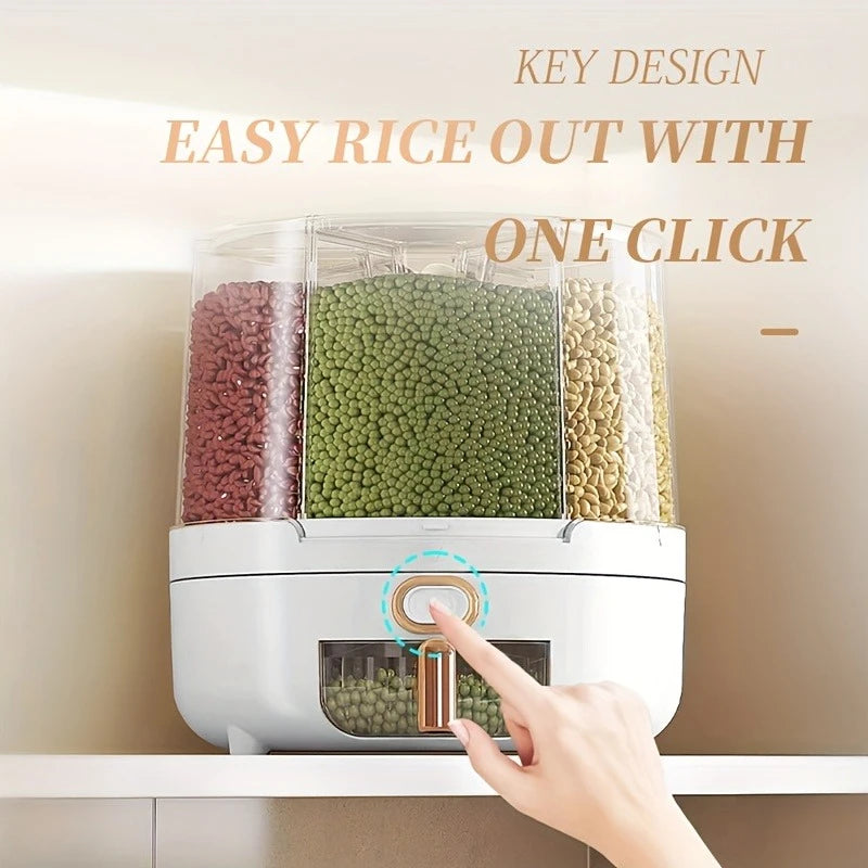 Storeza™️  6-Compartment 360° Rotating Airtight Food Storage Container - Moisture-Proof for Cereal, Candy, Rice - Kitchen Pantry Organizer