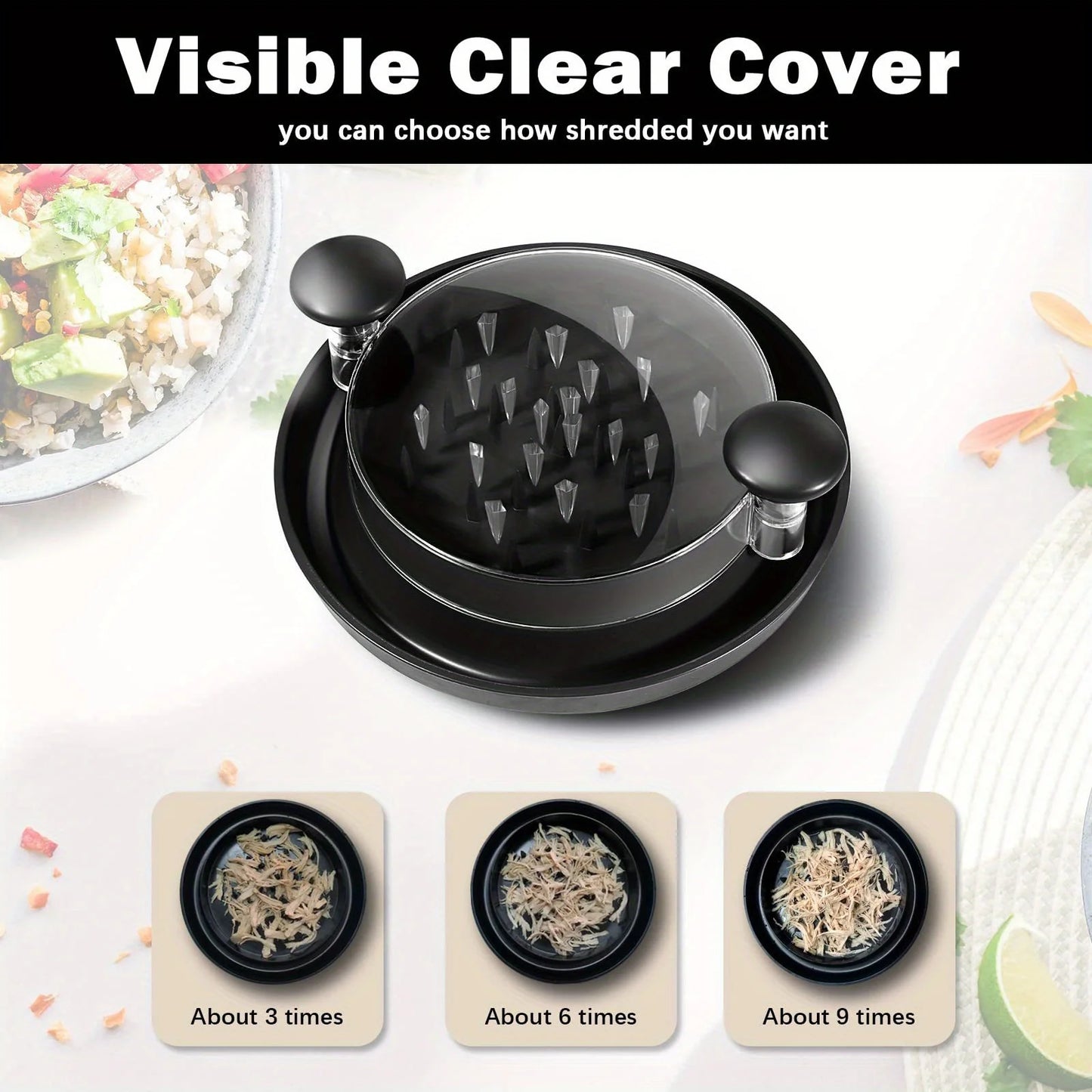 Chopzy™️ Upgraded Chicken Shredder with Transparent Cover: Large Anti-Slip Rotating Tool for Chopping Chicken, Beef, Cabbage,Vegetables