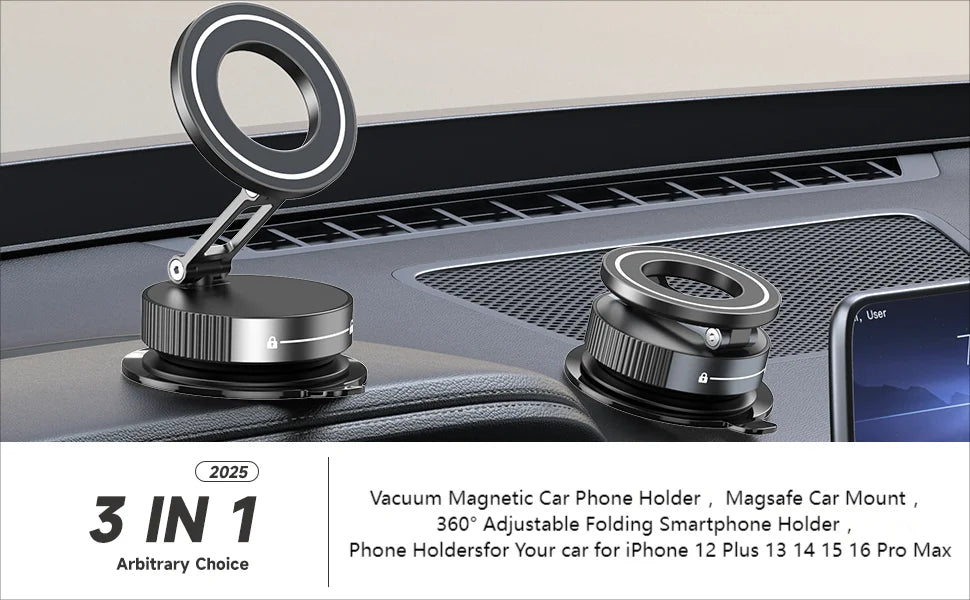 MagLock360Pro™ Magnetic Suction Cup Phone Mount for Magsafe 360° Adjustable Magnetic Car Phone Holder Pocket Size Foldable Car Mount