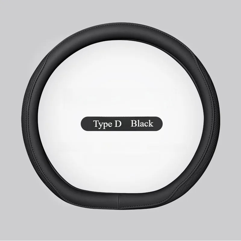 LeatherGripDrive™ Leather Perforated Patchwork Car Steering Wheel Cover, Non-slip, Breathable, Universal 15 Inch (Approx. 38cm)