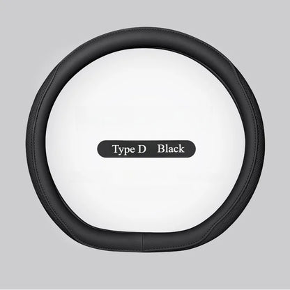 LeatherGripDrive™ Leather Perforated Patchwork Car Steering Wheel Cover, Non-slip, Breathable, Universal 15 Inch (Approx. 38cm)