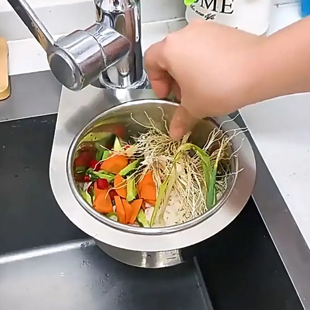 SinkNest™️ Stainless Steel Kitchen Swan Sink Strainer Basket Hanging Waste Drain Filter Basket Fruit Vegetable Drainer Sponge Rack Storage