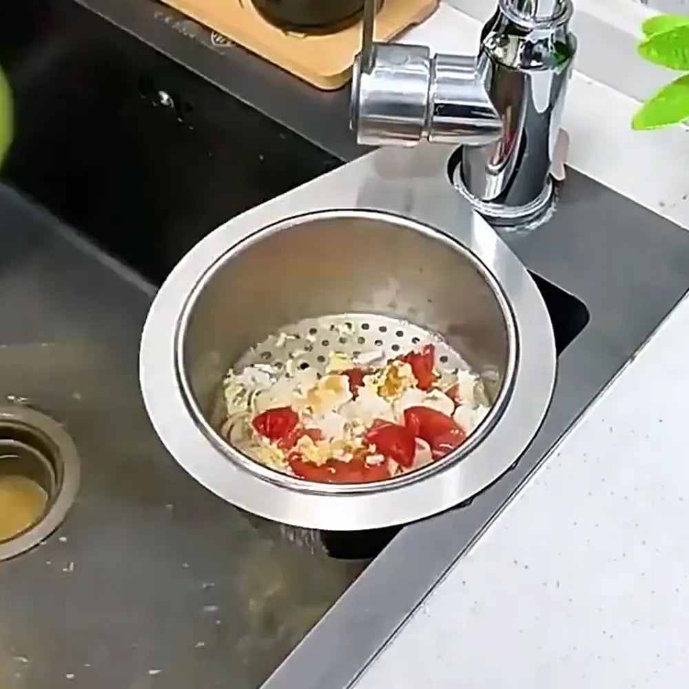 SinkNest™️ Stainless Steel Kitchen Swan Sink Strainer Basket Hanging Waste Drain Filter Basket Fruit Vegetable Drainer Sponge Rack Storage