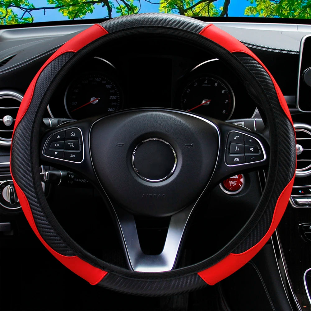 SportyDrive™ Fiber Leather Car Steering Wheel Cover without Inner Ring Suitable for 14.5-15 Inches of Automotive Supplies