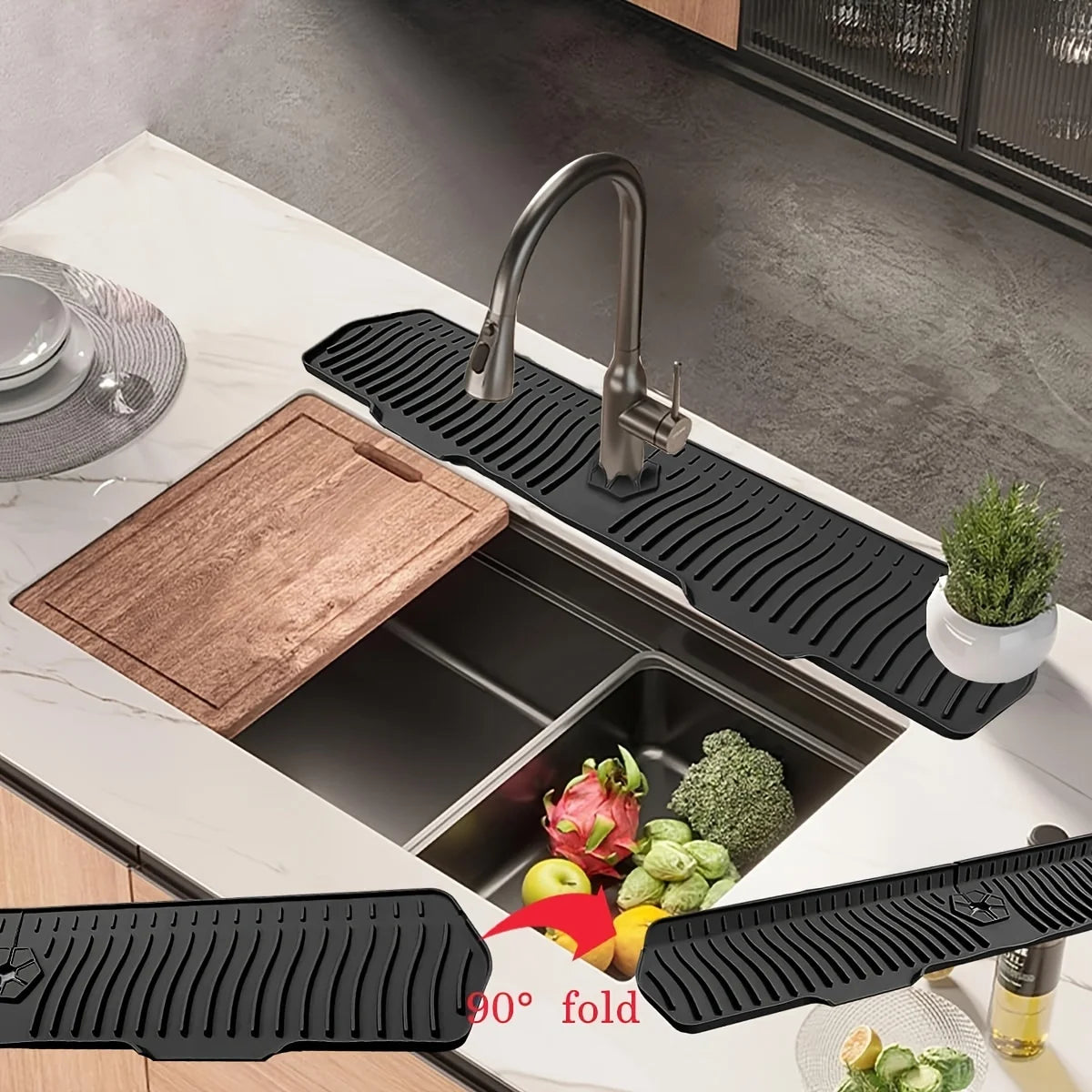 SinkShield™️  Kitchen Long Silicone Sink Faucet Mat Splash Guard for Absorbent Sink Countertop Protectors Mat Kitchen Gadgets