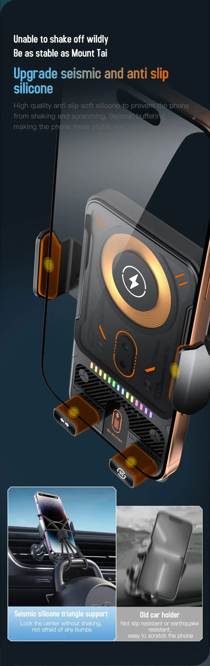 AutoRotateChargeGrip™ Auto Clamping 15W Wireless Car Charger Adapter Super Fast Charging Air Vent Phone Holder for IPhone 17 16 15 Pro Max for Samsung