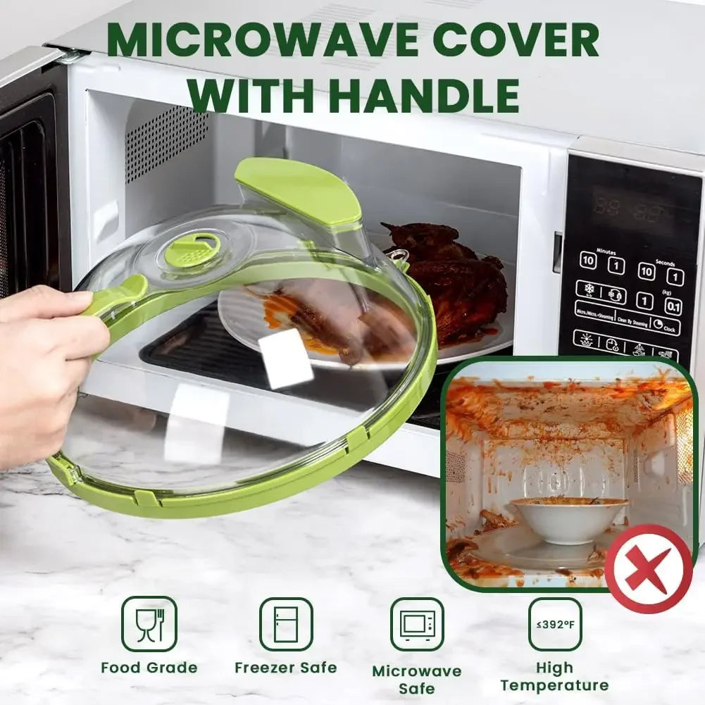 EasySteam™️ Microwave Cover for Food Clear Microwave Splatter Cover with Water Steamer and Handle 10 Inch Plate Covers Kitchen Gadgets