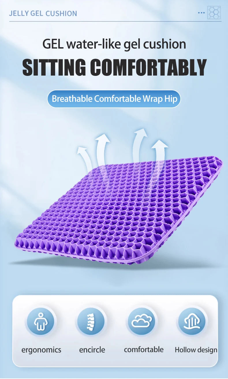 CoolGelComfortSeat™ Gel Seat Cushion Summer Breathable Honeycomb Design For Pressure Relief Back Tailbone Pain - Home Office Wheelchair Chair Cars