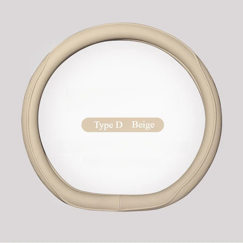 LeatherGripDrive™ Leather Perforated Patchwork Car Steering Wheel Cover, Non-slip, Breathable, Universal 15 Inch (Approx. 38cm)