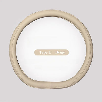 LeatherGripDrive™ Leather Perforated Patchwork Car Steering Wheel Cover, Non-slip, Breathable, Universal 15 Inch (Approx. 38cm)