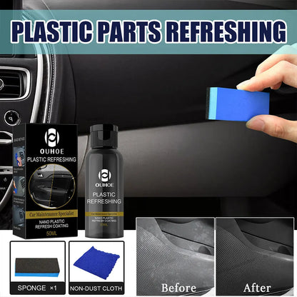 PlastiShine™ Plastic Refreshing Coating Kit Waterproof Refurbish Cleaning Cleaner with Sponge Brush and Wipe for Automotive Interior Cleaning
