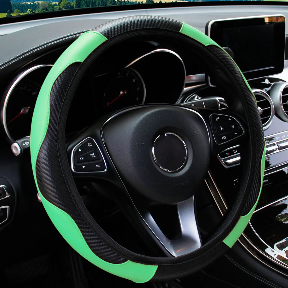 SportyDrive™ Fiber Leather Car Steering Wheel Cover without Inner Ring Suitable for 14.5-15 Inches of Automotive Supplies