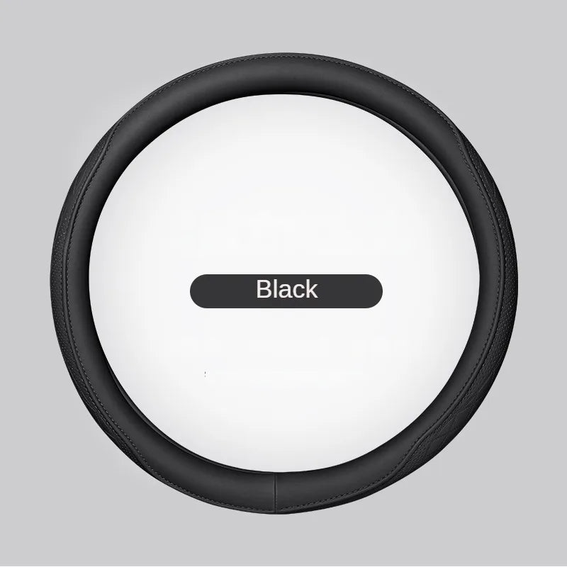 LeatherGripDrive™ Leather Perforated Patchwork Car Steering Wheel Cover, Non-slip, Breathable, Universal 15 Inch (Approx. 38cm)