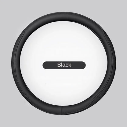 LeatherGripDrive™ Leather Perforated Patchwork Car Steering Wheel Cover, Non-slip, Breathable, Universal 15 Inch (Approx. 38cm)