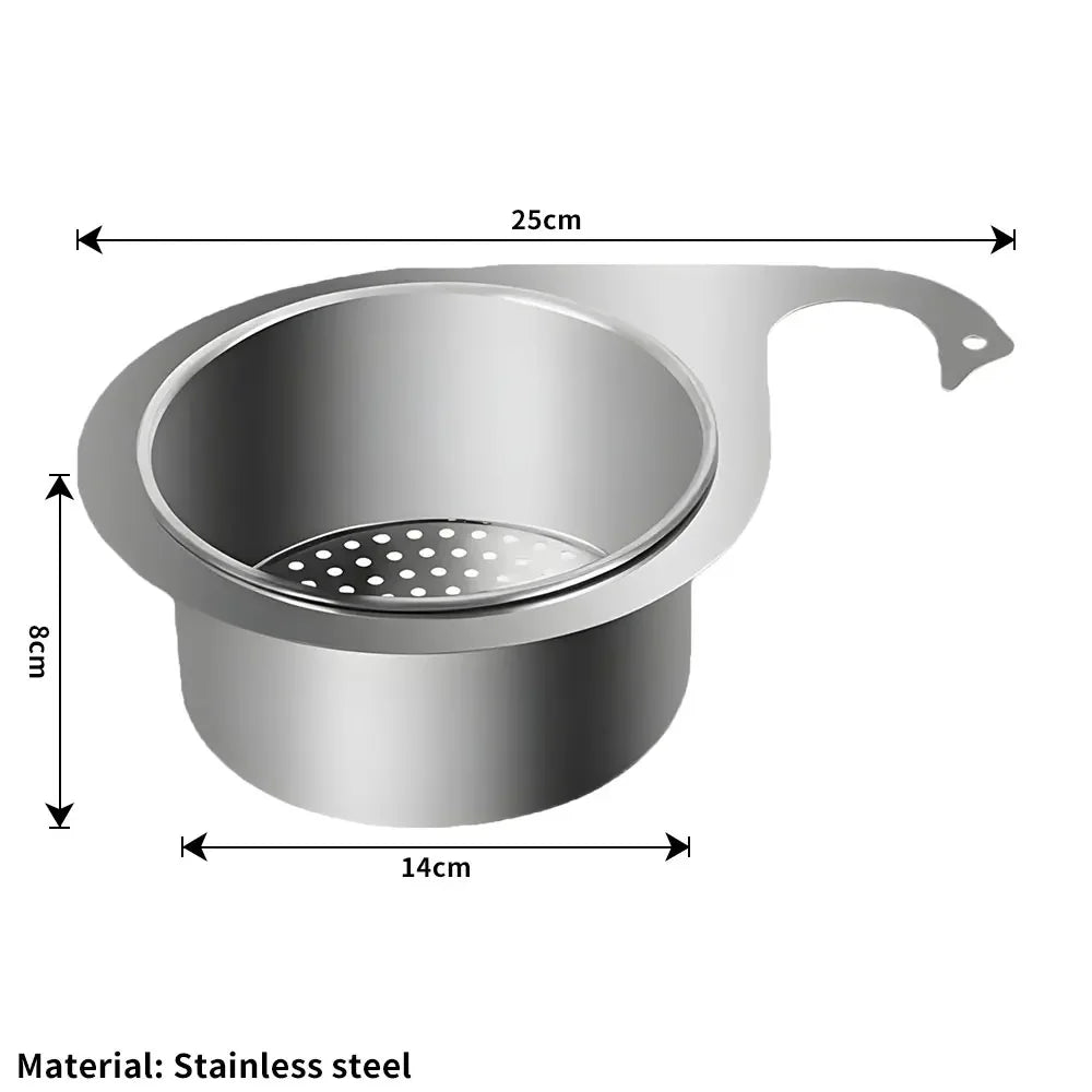 SinkNest™️ Stainless Steel Kitchen Swan Sink Strainer Basket Hanging Waste Drain Filter Basket Fruit Vegetable Drainer Sponge Rack Storage