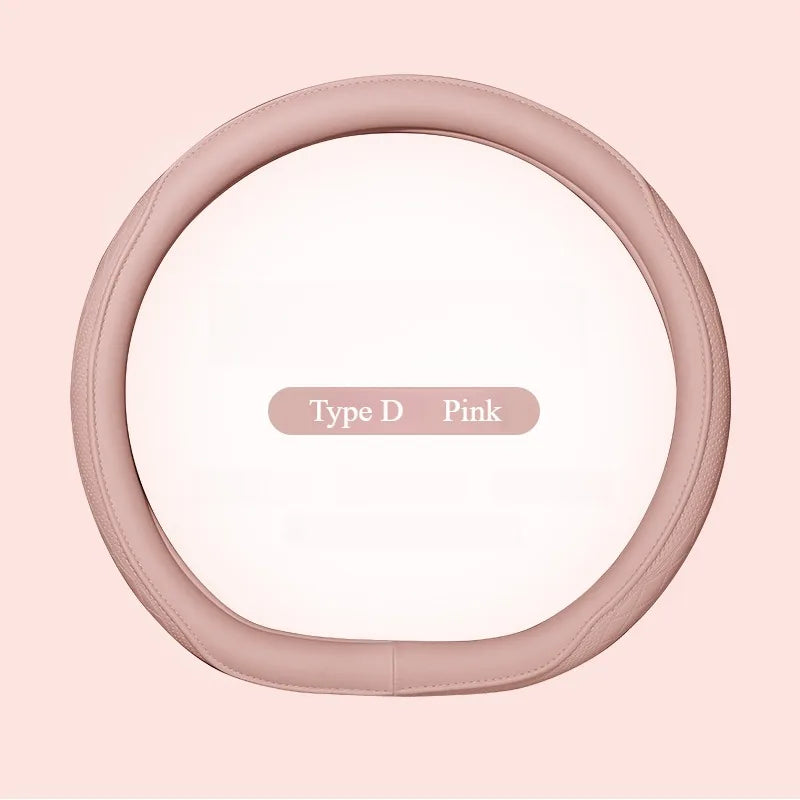 LeatherGripDrive™ Leather Perforated Patchwork Car Steering Wheel Cover, Non-slip, Breathable, Universal 15 Inch (Approx. 38cm)