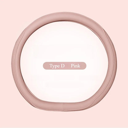 LeatherGripDrive™ Leather Perforated Patchwork Car Steering Wheel Cover, Non-slip, Breathable, Universal 15 Inch (Approx. 38cm)