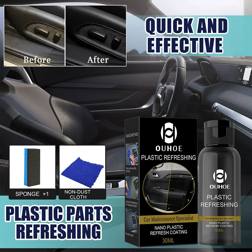 PlastiShine™ Plastic Refreshing Coating Kit Waterproof Refurbish Cleaning Cleaner with Sponge Brush and Wipe for Automotive Interior Cleaning