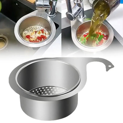 SinkNest™️ Stainless Steel Kitchen Swan Sink Strainer Basket Hanging Waste Drain Filter Basket Fruit Vegetable Drainer Sponge Rack Storage