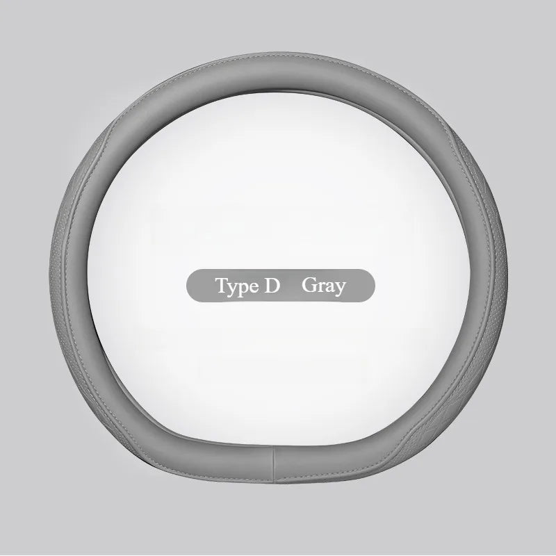 LeatherGripDrive™ Leather Perforated Patchwork Car Steering Wheel Cover, Non-slip, Breathable, Universal 15 Inch (Approx. 38cm)