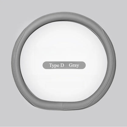 LeatherGripDrive™ Leather Perforated Patchwork Car Steering Wheel Cover, Non-slip, Breathable, Universal 15 Inch (Approx. 38cm)