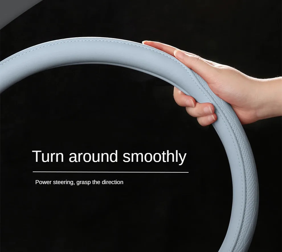 LeatherGripDrive™ Leather Perforated Patchwork Car Steering Wheel Cover, Non-slip, Breathable, Universal 15 Inch (Approx. 38cm)