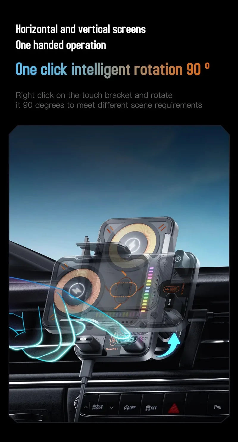 AutoRotateChargeGrip™ Auto Clamping 15W Wireless Car Charger Adapter Super Fast Charging Air Vent Phone Holder for IPhone 17 16 15 Pro Max for Samsung