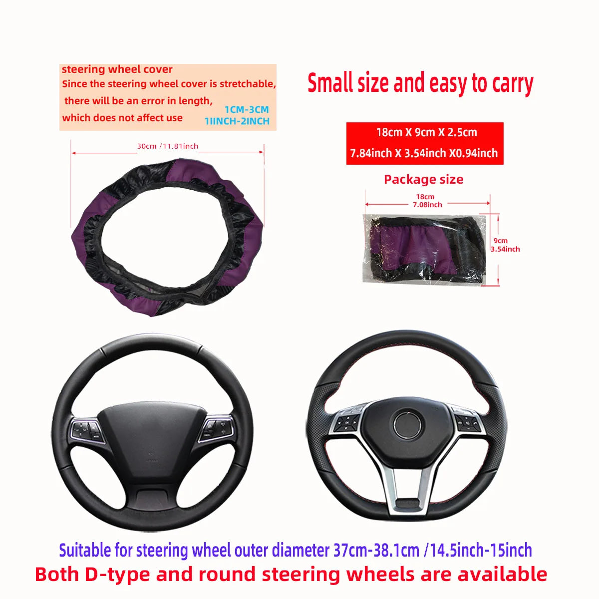 SportyDrive™ Fiber Leather Car Steering Wheel Cover without Inner Ring Suitable for 14.5-15 Inches of Automotive Supplies