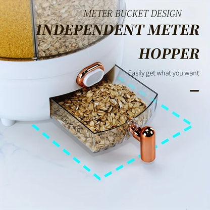 Storeza™️  6-Compartment 360° Rotating Airtight Food Storage Container - Moisture-Proof for Cereal, Candy, Rice - Kitchen Pantry Organizer