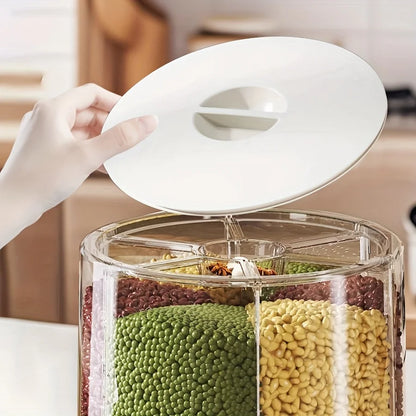Storeza™️  6-Compartment 360° Rotating Airtight Food Storage Container - Moisture-Proof for Cereal, Candy, Rice - Kitchen Pantry Organizer
