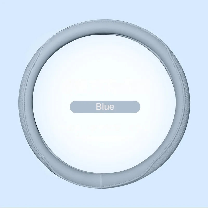 LeatherGripDrive™ Leather Perforated Patchwork Car Steering Wheel Cover, Non-slip, Breathable, Universal 15 Inch (Approx. 38cm)